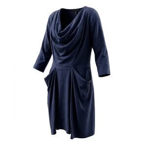 BCBGMAXAZRIA  Navy Draped Sheath Dress 3/4 Sleeve - Size Medium